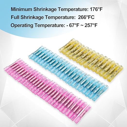 1500 PCS Heat Shrink Butt Connectors, 16-14 AWG 22-16 AWG 12-10 AWG Waterproof