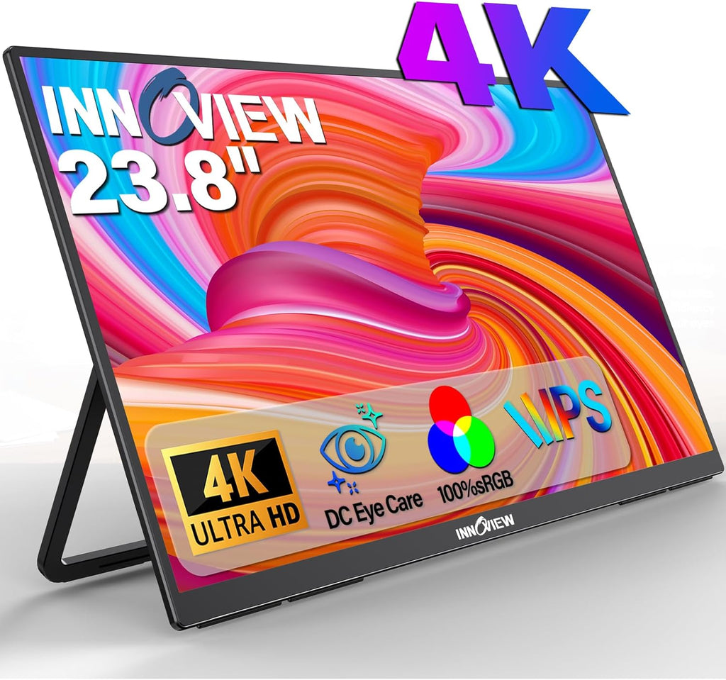Innoview 23.8” 4K Large Portable Monitor, UHD 100%sRGB IPS Speakers USB-C HDMI