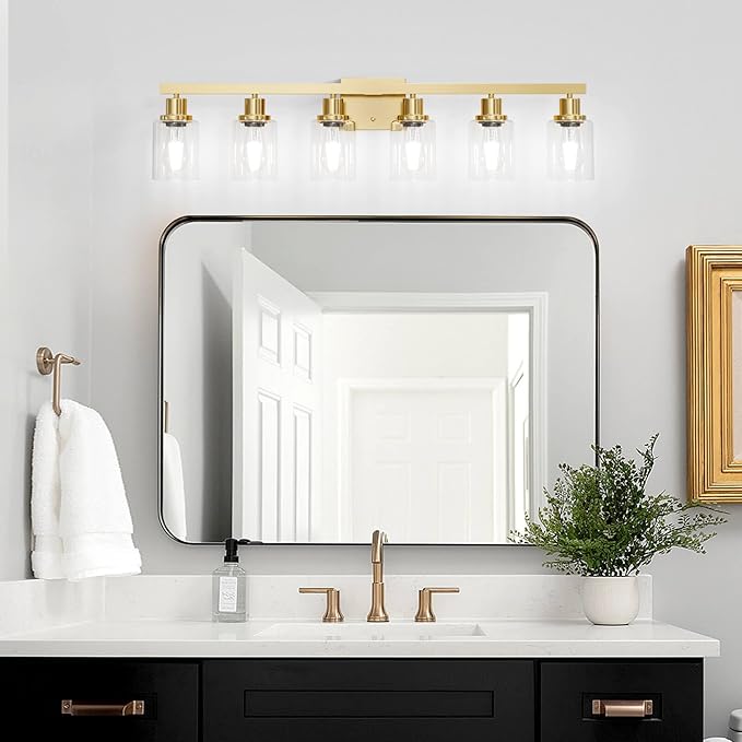 DIKAIDA 6 Light Gold Bathroom Vanity Light, Bathroom Light Fixtures