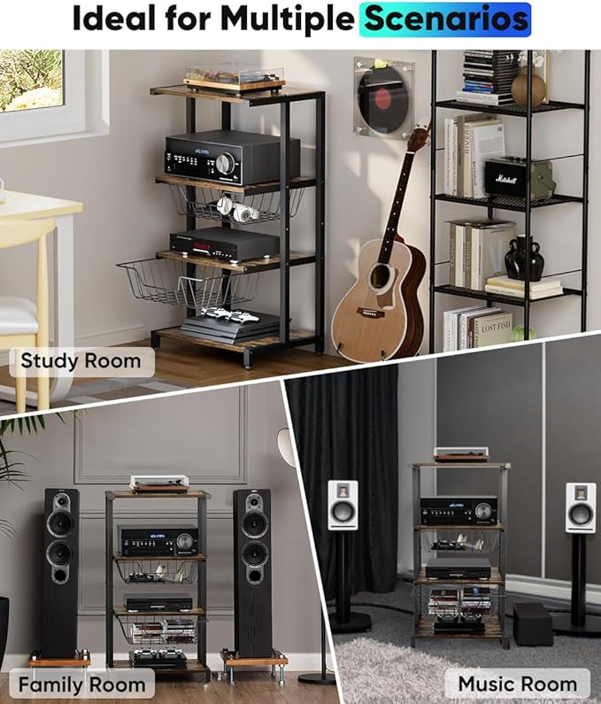 Ardier Media Stand with Two Detachable Baskets, 4-Tier AV Media Stand Corner