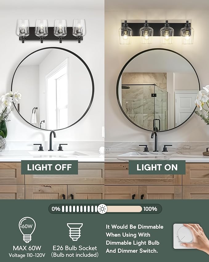 METWET Bathroom Light Fixtures, 4-Light Modern Vanity Light