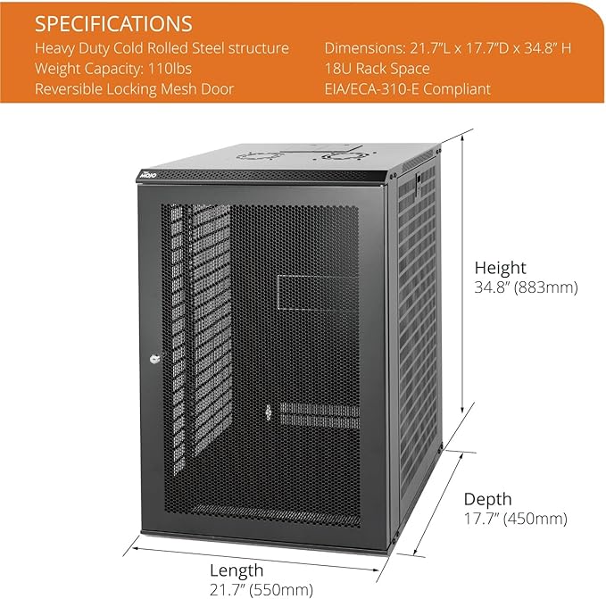 Tecmojo 18U Wall Mount Rack Network Cabinet