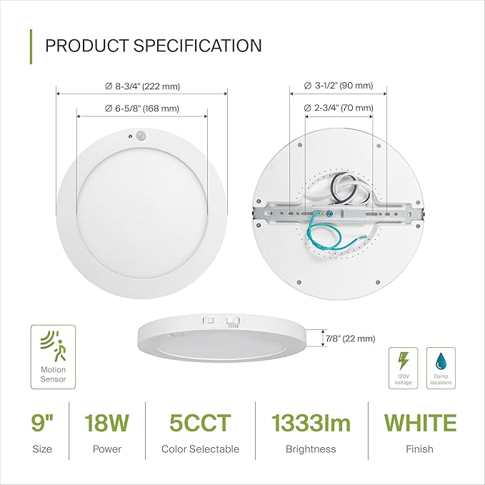 ASD LED 9" Round Flush Mount Ceiling Light Fixture, Low Profile Surface (12 Pack)