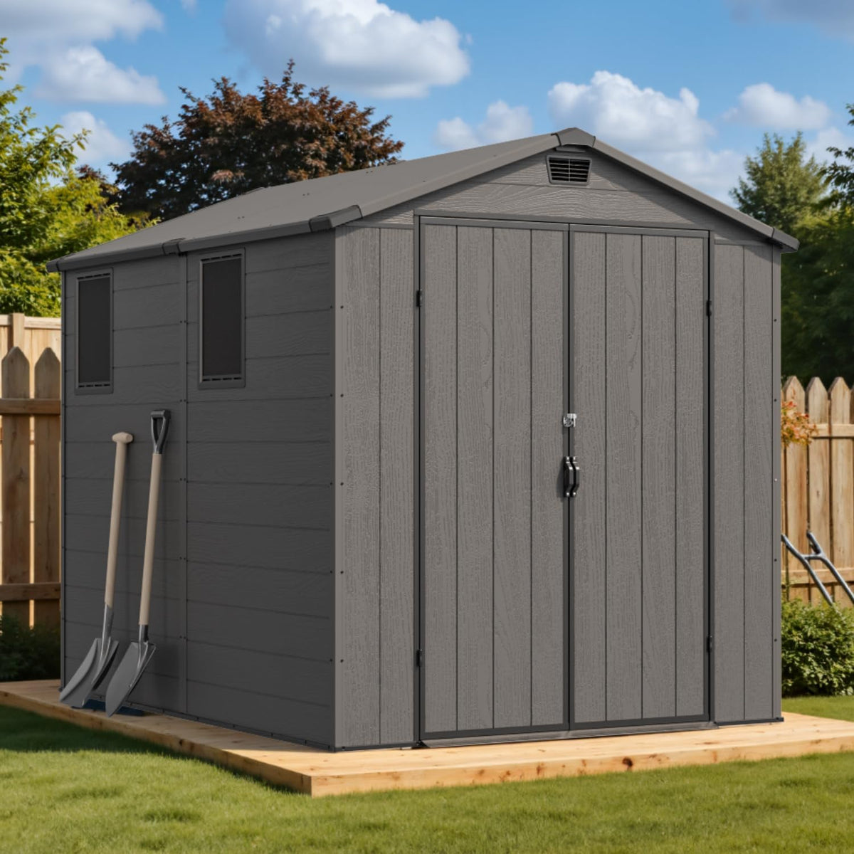 Devoko 6x8 FT Resin Outdoor Storage Shed with Floor, Plastic Garden Shed