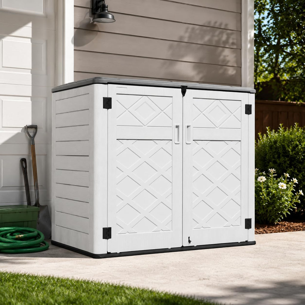 ADDOK Outdoor Storage Cabinet, 48 Cu.Ft Horizontal Resin Storage Shed