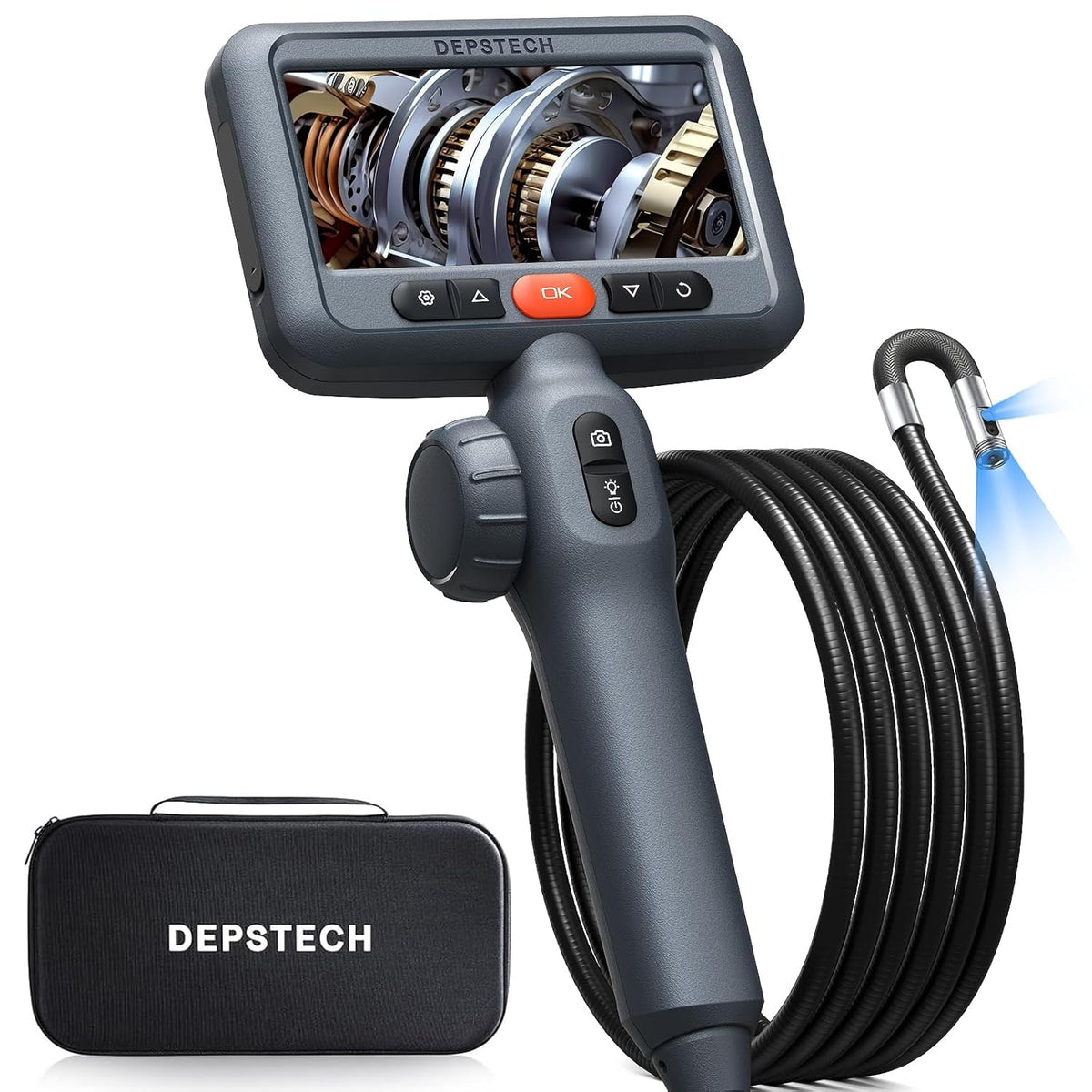DEPSTECH Dual Lens Articulating Borescope, Endoscope Camera with Light 5FT