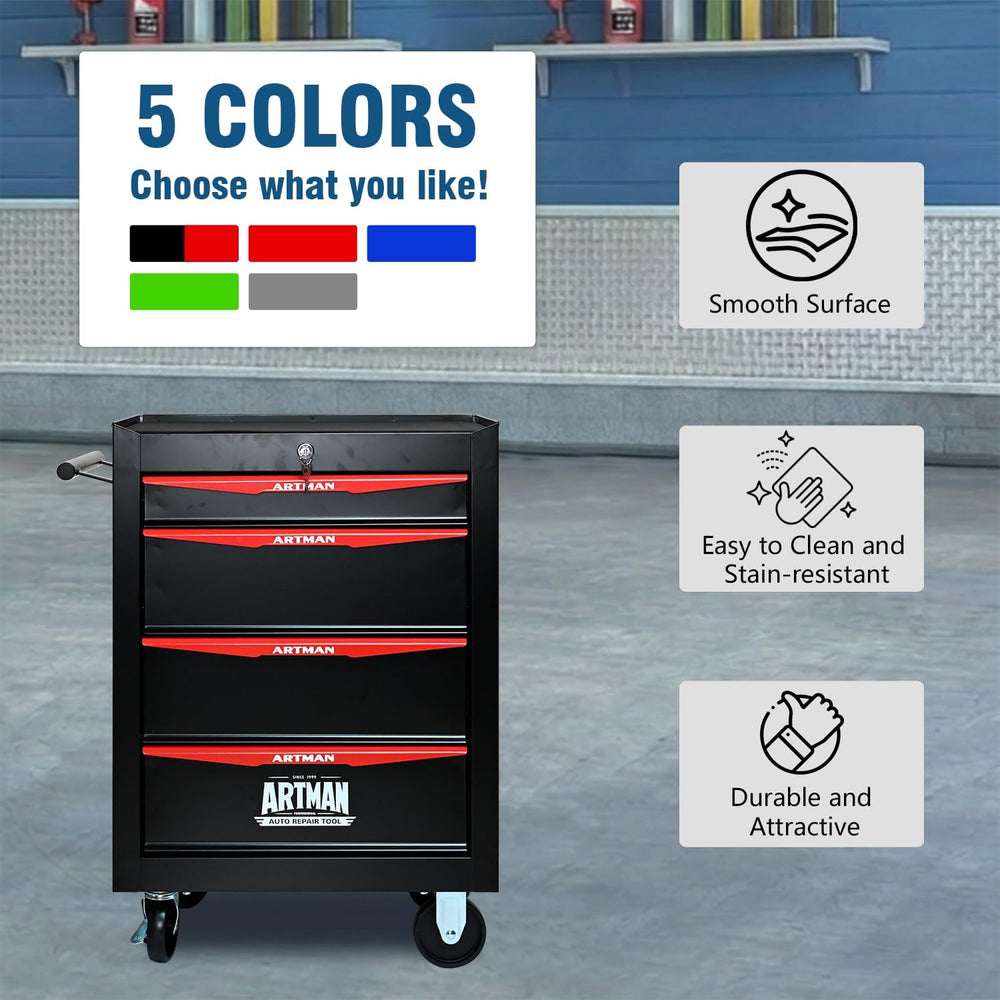 4-Drawer Rolling Tool Chest - Heavy Duty Tool Storage Cabinet with Lockable W...