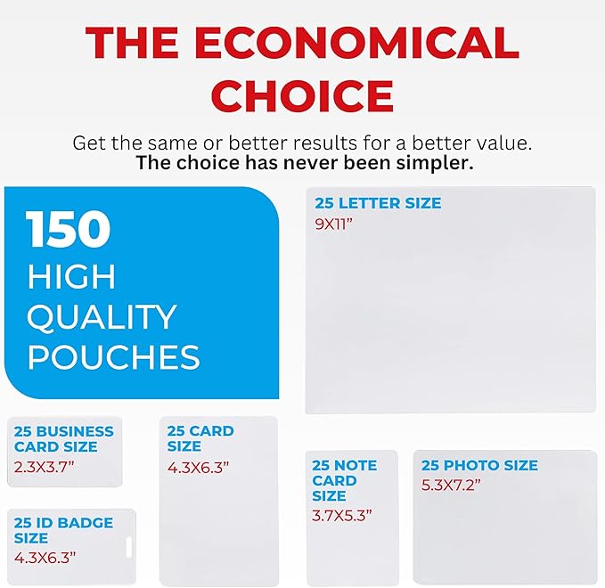 5MIL Thermal Laminating Sheets Letter, ID Badge and Business Card Sizes (150ct)
