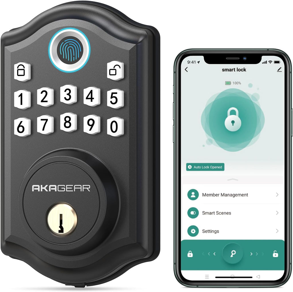AkaGear DS10 Pro Keyless Entry Door Lock with Fingerprint, Matte Black