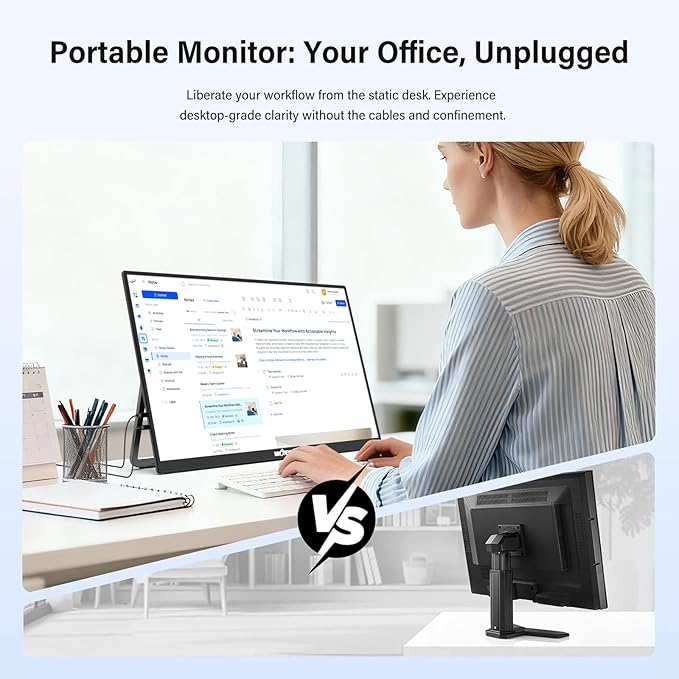 InnoView Large Portable Monitor 23.8inch FHD 1080P 144Hz USB-C, HDMI Computer