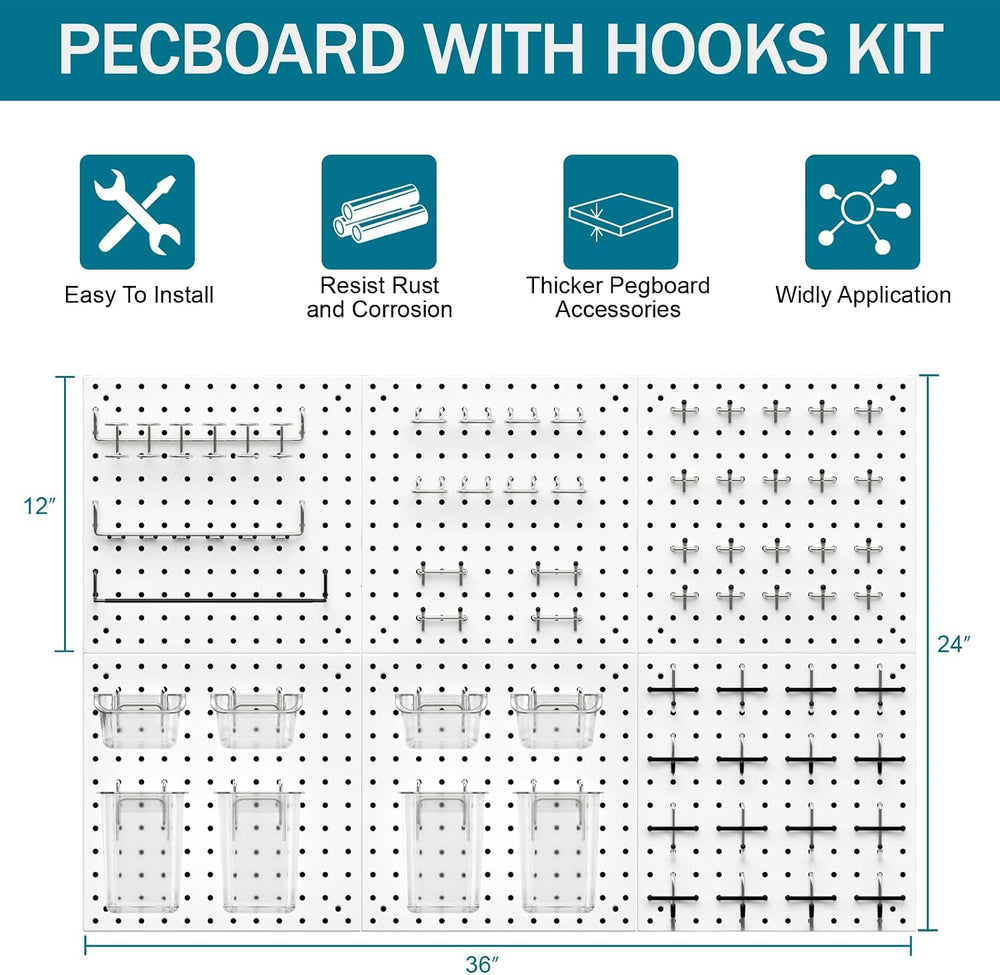 Peg Board Kit, Includes Pegboard and Accessories,with Hooks and Bins,Peg Boar...