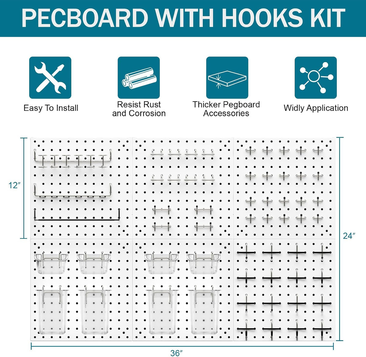 Peg Board Kit, Includes Pegboard and Accessories,with Hooks and Bins,Peg Board Wall Organizer for Office,Ornaments Display,Crafts Organization (129, White)