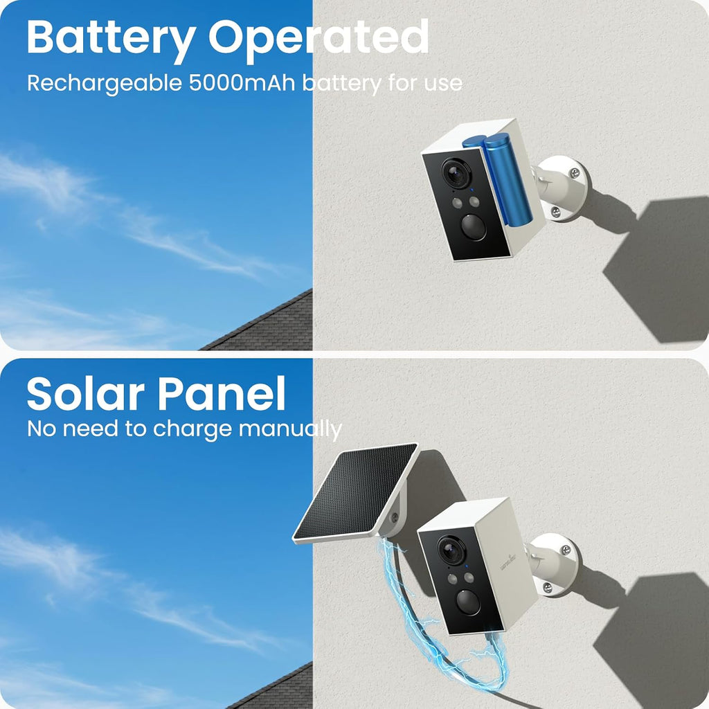 wansview solar security cameras wireless outdoor 2k wifi, close-up detail