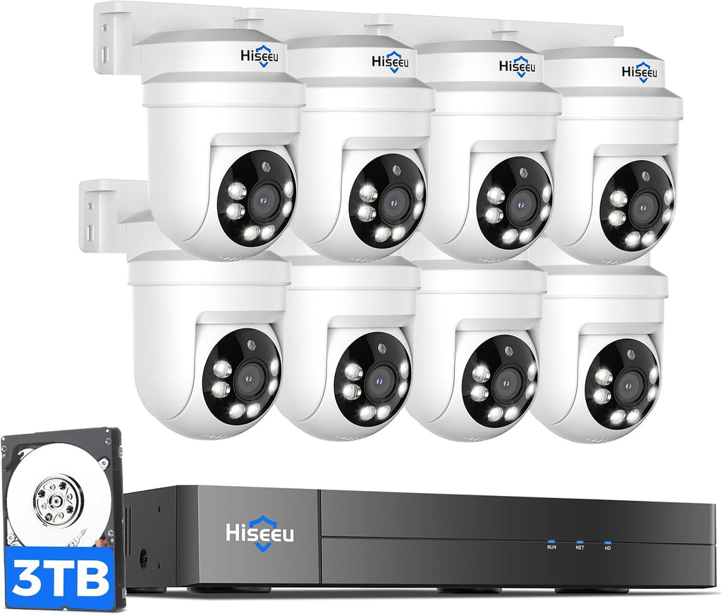 Hiseeu 3K PTZ Wired Security Camera System Outdoor (8PCS)