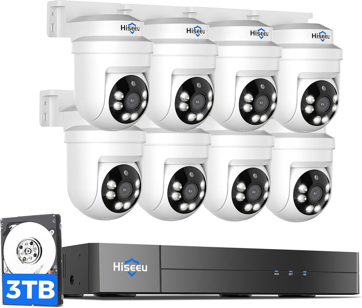 Hiseeu 3K PTZ Wired Security Camera System Outdoor (8PCS)