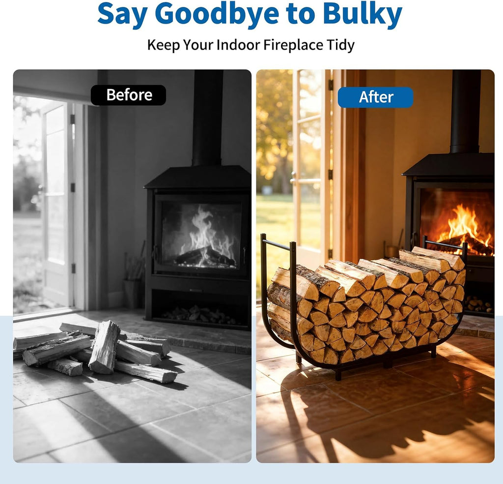 firewood rack outdoor w thicken cover, 40 inch shown in use