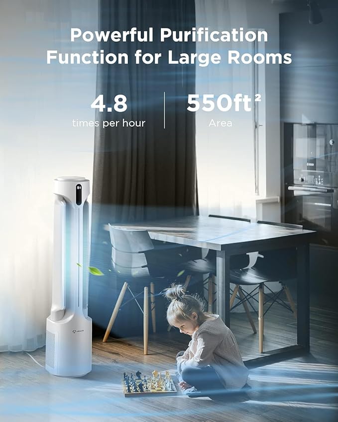 AIRMATE Air Purifier Bladeless Tower Fans, 1500CFM Large Air Volume, 28ft/s