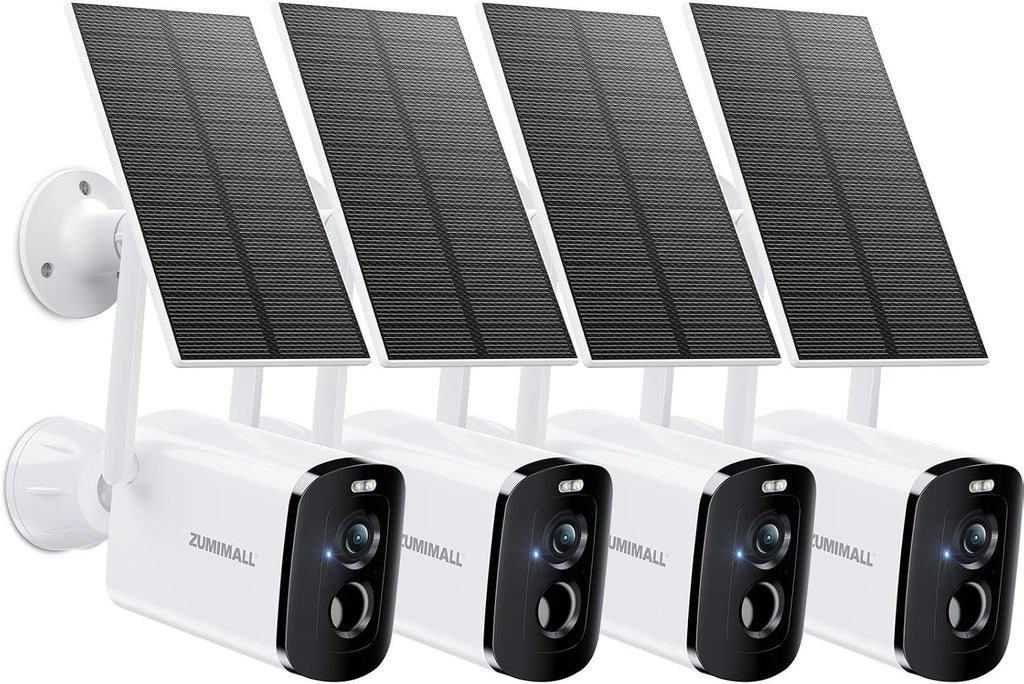 ZUMIMALL 2K Solar Security Cameras Wireless Outdoor - 4 Packs