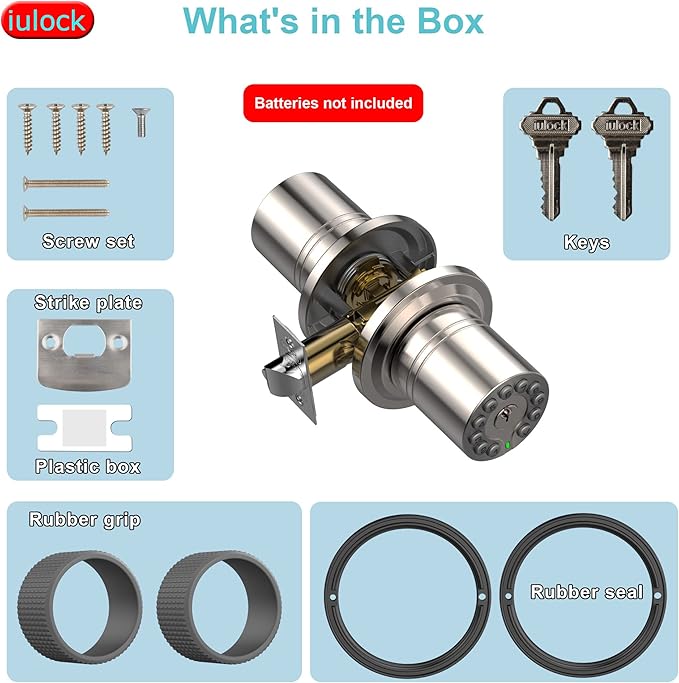 iulock Smart Door Knob with Keypad and Key, Keyless Entry Door Lock with Rubber