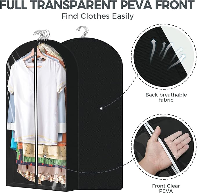 6 Pcs 60" Garment Bags for Hanging Clothes, Garment Bags Shoulder Covers
