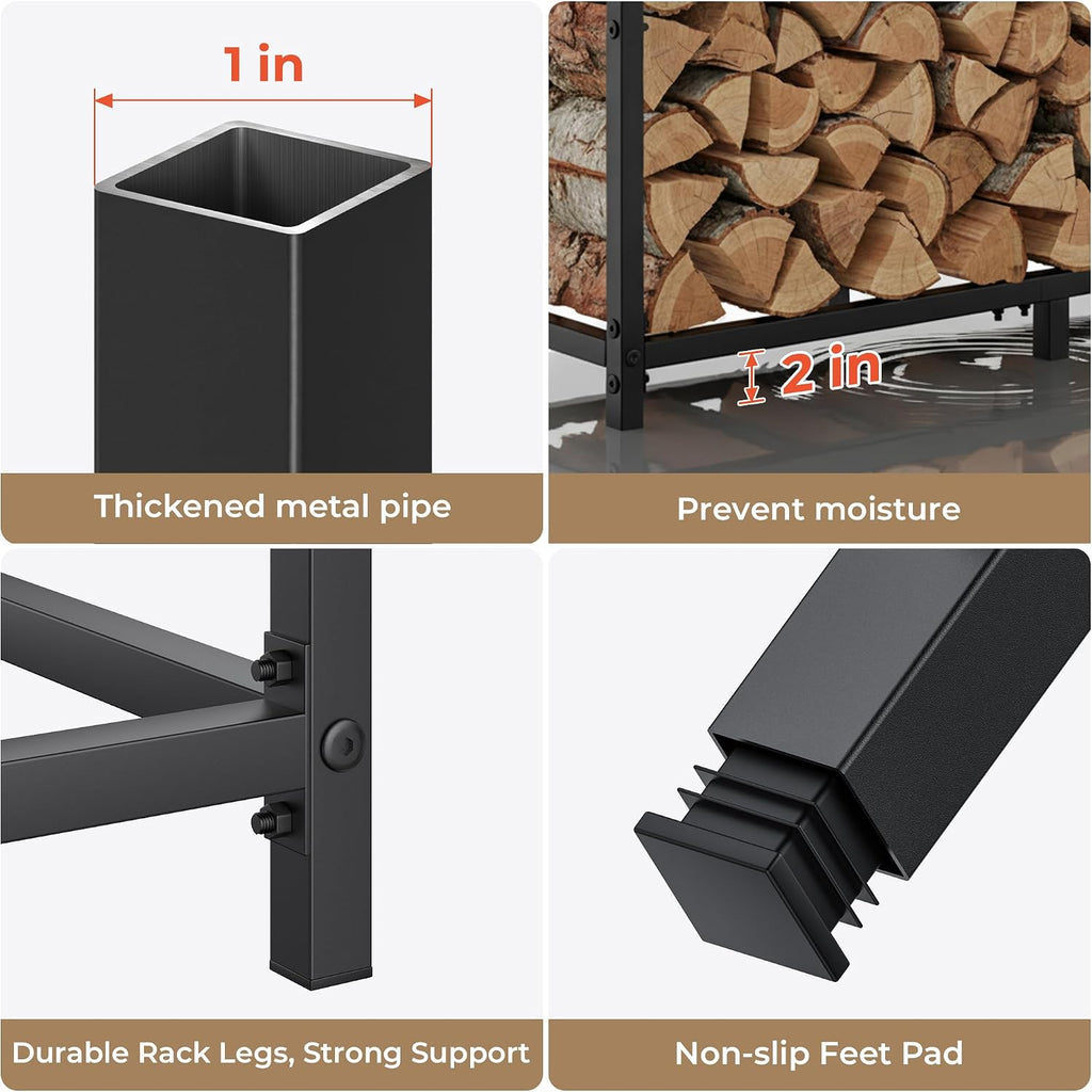 34 inch firewood rack outdoor with log carrier, side view