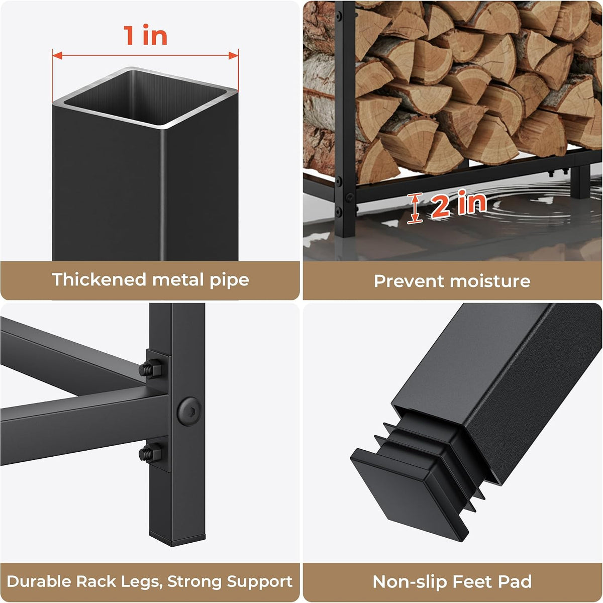 34 inch firewood rack outdoor with log carrier, side view