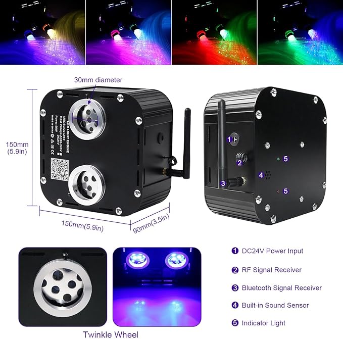 AZIMOM Dual Color High Brightness 50W Twinkle Fiber Optic Light Source RGBW