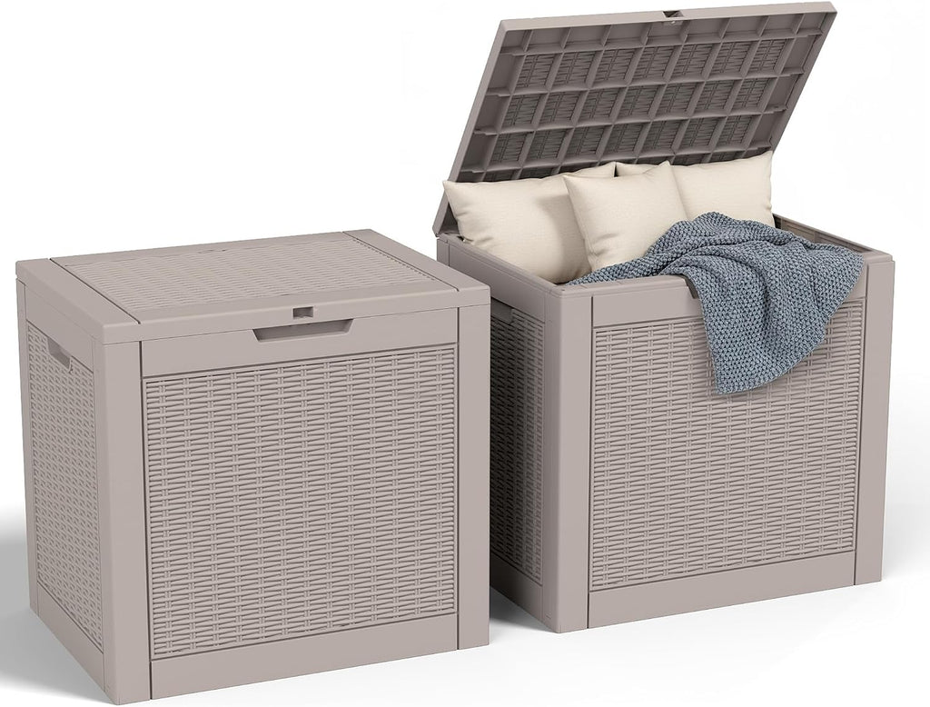 32 Gallon Outdoor Storage Box, Large Resin Deck Box for Patio Cushions, Garden Tools, Pool Accessories, Waterproof and Lockable Design, Storage Bench for Backyard & Deck(Gray)