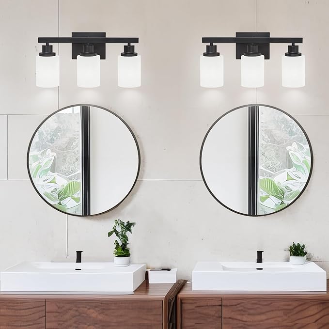DIKAIDA 3-Light Bathroom Light Fixtures Over Mirror, Modern Matte Black Vanity