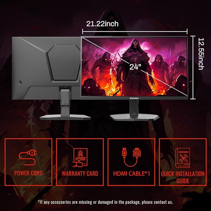 SANSUI 24 Inch Gaming Monitor 200Hz 180Hz 1Ms FreeSync HDR 110% sRGB FHD 1080P