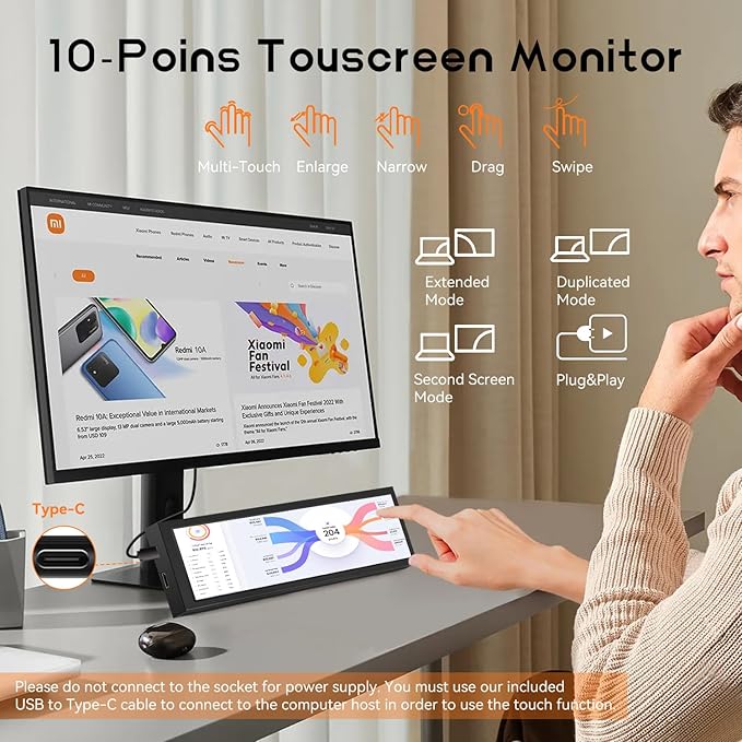 8.8 Inch Small Touchscreen Monitor, PC Temperature Display, PC Sensor Panel