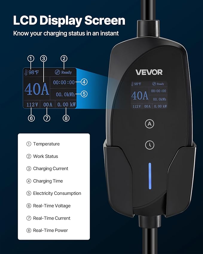 VEVOR Level 2 Tesla Charger, 40 Amp Adjustable Current, 240V Portable Home