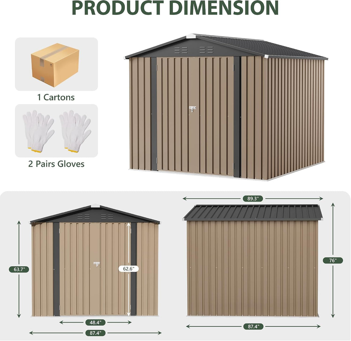 jummico 8x8 ft outdoor storage shed, tool metal shown in use