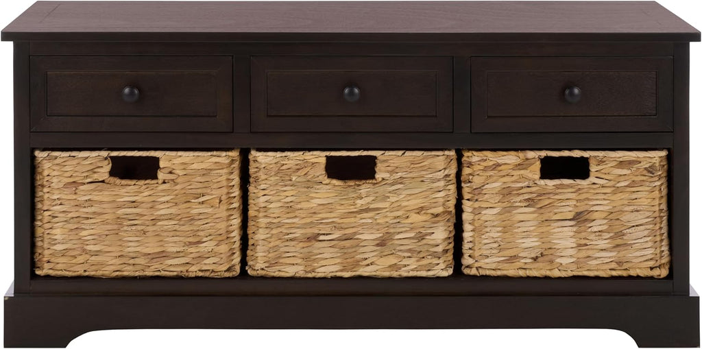 SAFAVIEH Home Collection – Damien Dark Chocolate 6-Drawer Storage Bench, Mixed-Material Cottage Design, Fully Assembled (AMH5701F)