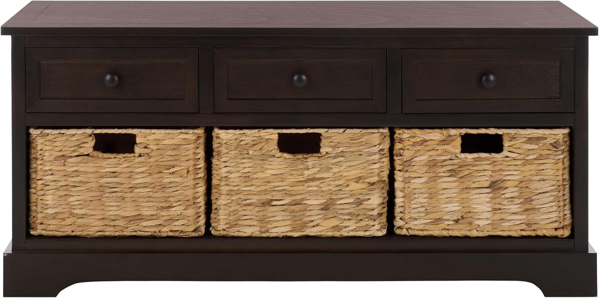 SAFAVIEH Home Collection – Damien Dark Chocolate 6-Drawer Storage Bench, Mixed-Material Cottage Design, Fully Assembled (AMH5701F)