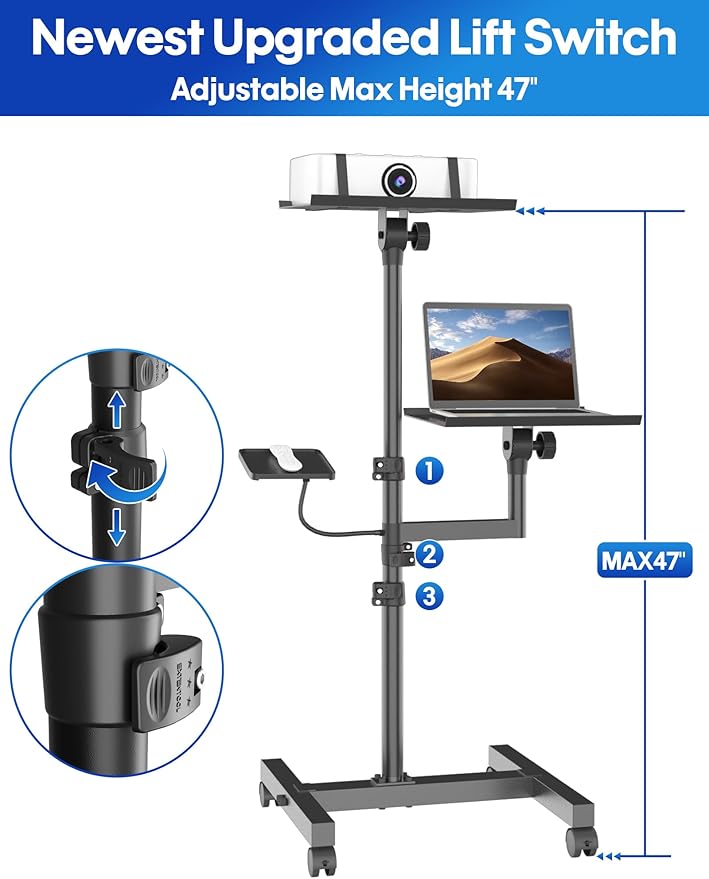 ORWOD Projector and Laptop Stand Tripod, 2 Shelves Mobile Laptop Tripod Stand