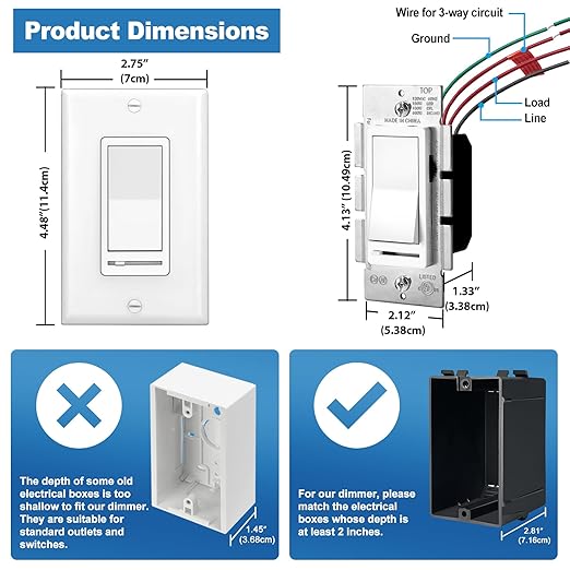 BESTTEN 20 Pack Dimmer Light Switch, Compatible