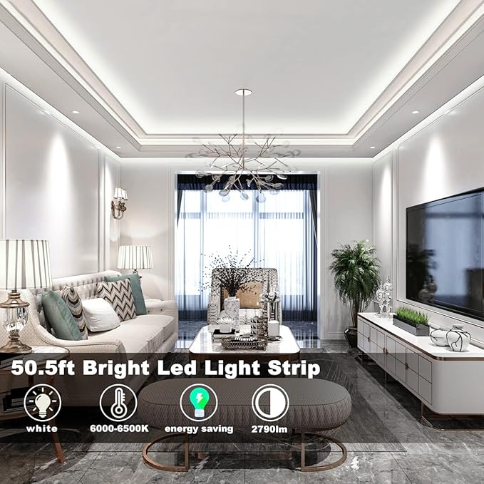 MY BEAUTY LIGHT LED Strip Lights White, 50.5ft Dimmable LED Light Strip