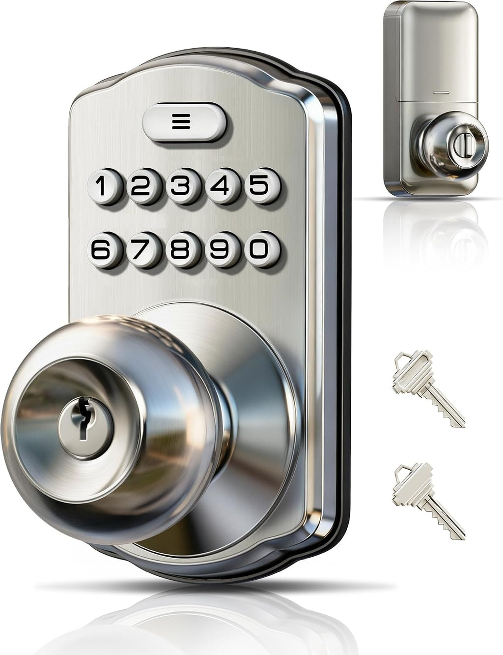 Veise KS03 Keypad Door Knob, Keyless Entry Lock with Handle, Satin Nickel