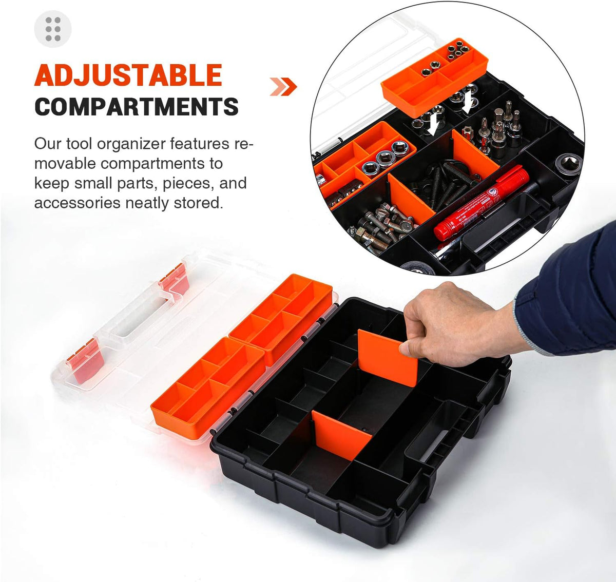 p-sh-hanging tote kit for shelving, 3 plastic storage, close-up detail