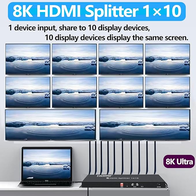 8K HDMI Splitter 1×10 HDMI2.1 Replicator Distributor 1 in 10 Out Affordable