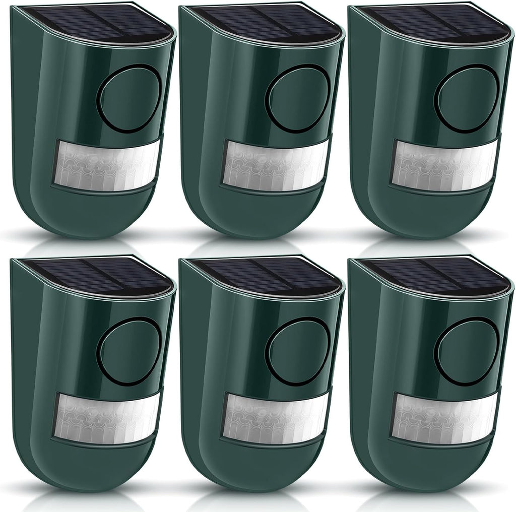 Qualirey 6 Pack Solar Sound and Light Alarm Motion Sensor 129db Outdoor