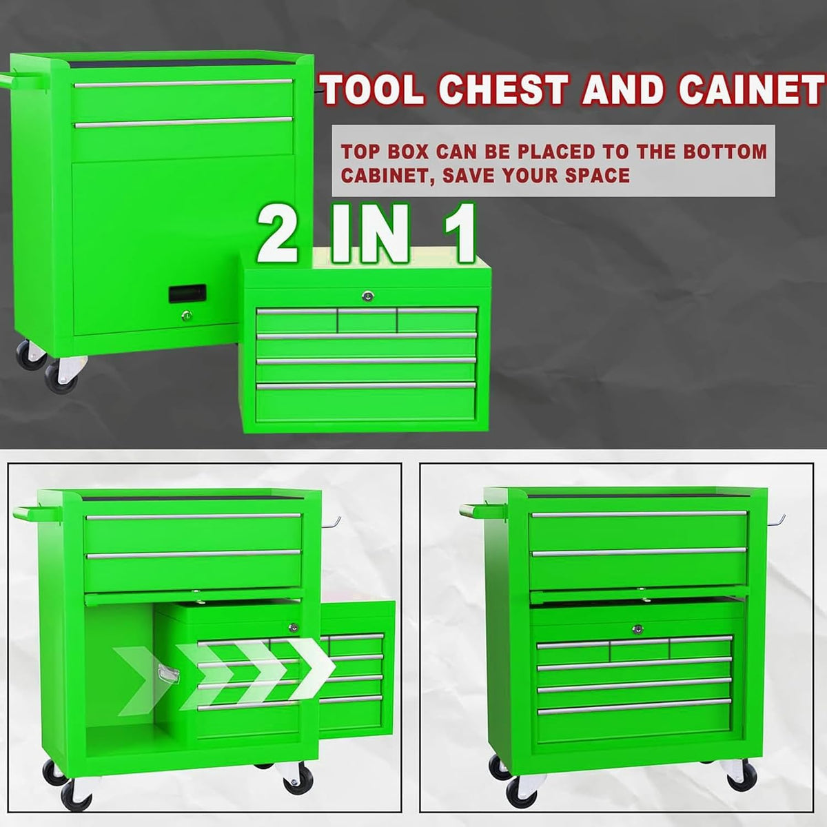 dawmilon 8 drawer rolling tool chest, 2-in-1 detachable, close-up detail