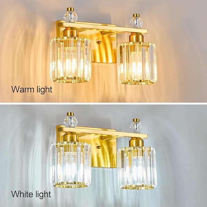 FDPBY Bathroom Vanity Lights 2-Light Gold Modern Crystal Vanity Light Fixtures