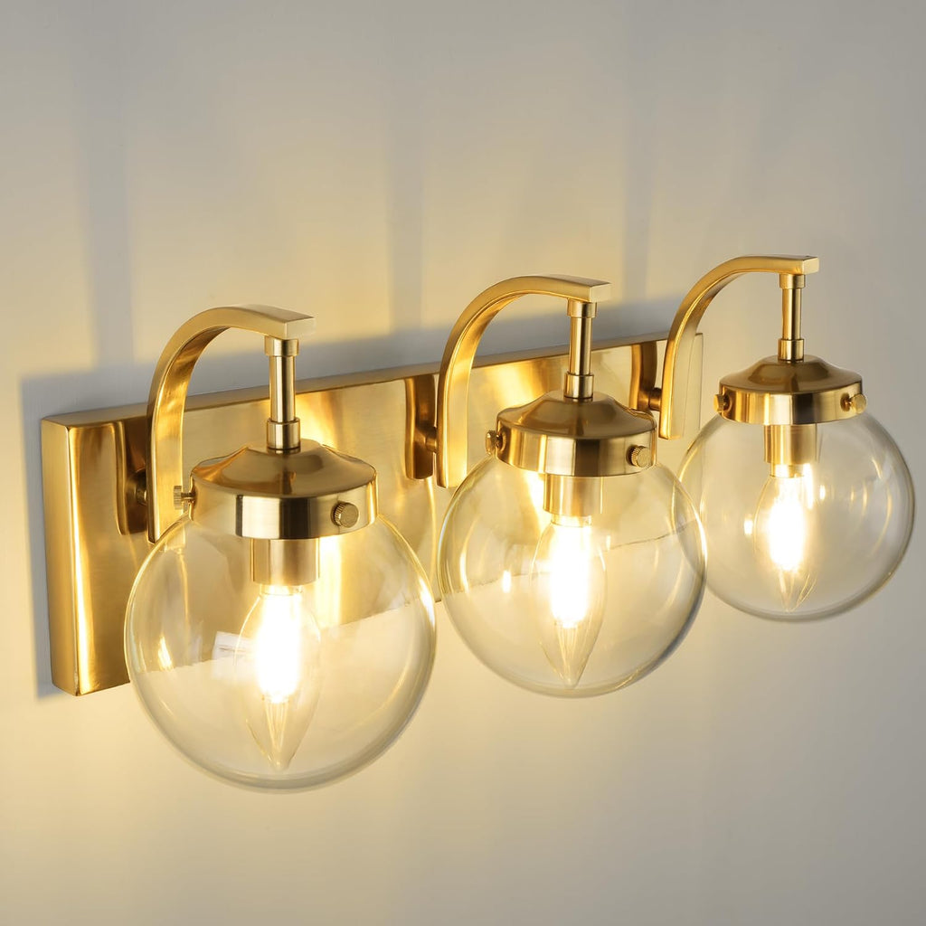 Beionxii Bathroom Vanity Light, 3-Light Brushed Gold Bathroom Light Fixtures