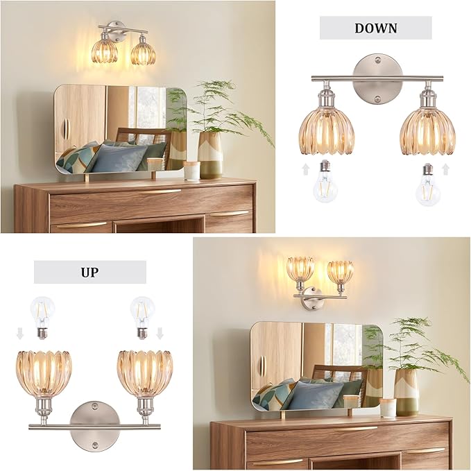 Shenmoyl Bathroom Light Fixtures, 2-Light Vanity Wall Light Over Mirror