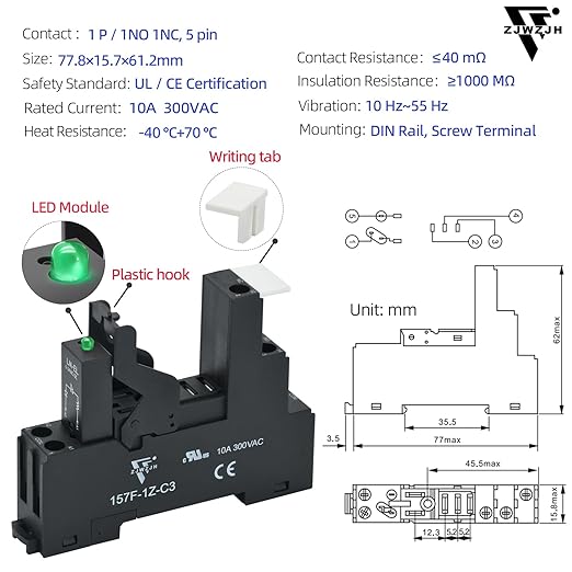 6 Pcs 12 Amp Power Relay Switch 12V DC Relay Coil, 5 Pin SPDT 1NO 1NC