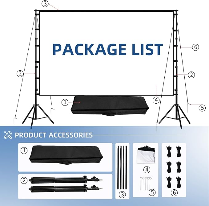 TOWOND Projector Screen and Stand, 120 inch Outdoor Projection Screen, Portable