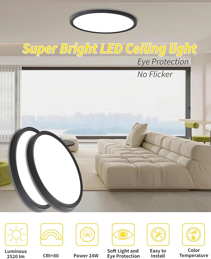 4pack 12 Inch Flush Mount Ceiling Light, 24w Led Ceiling Light,