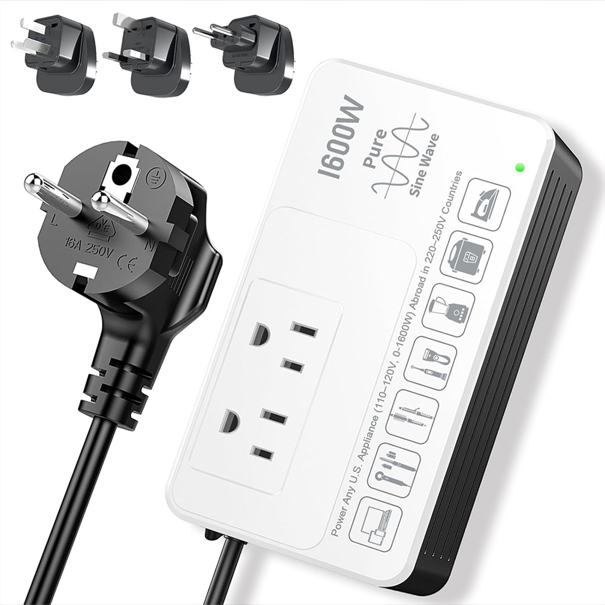 HYTED 1600W 220V to 110V Voltage Converter, Universal Power Plug Adapter